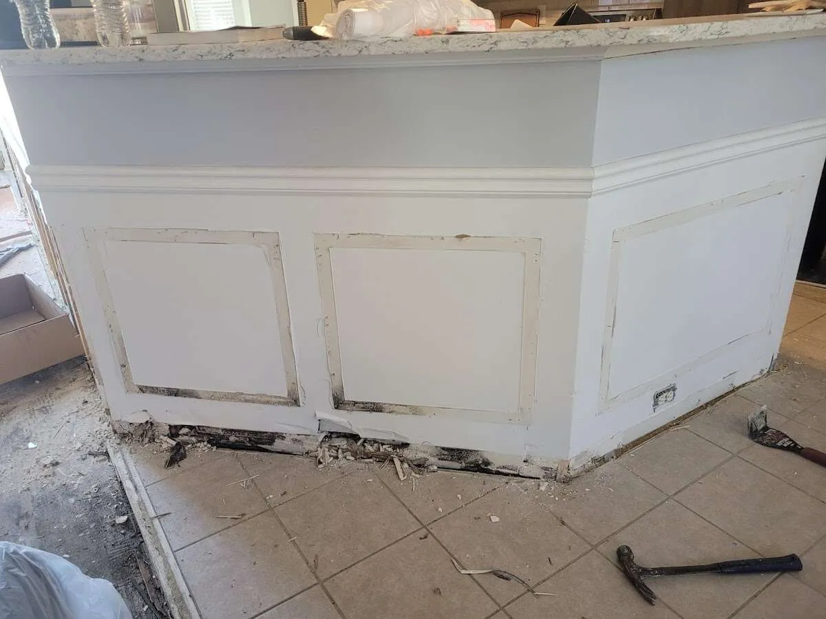 Water damage and mold on kitchen during Storm Damage Restoration in Bel Air South